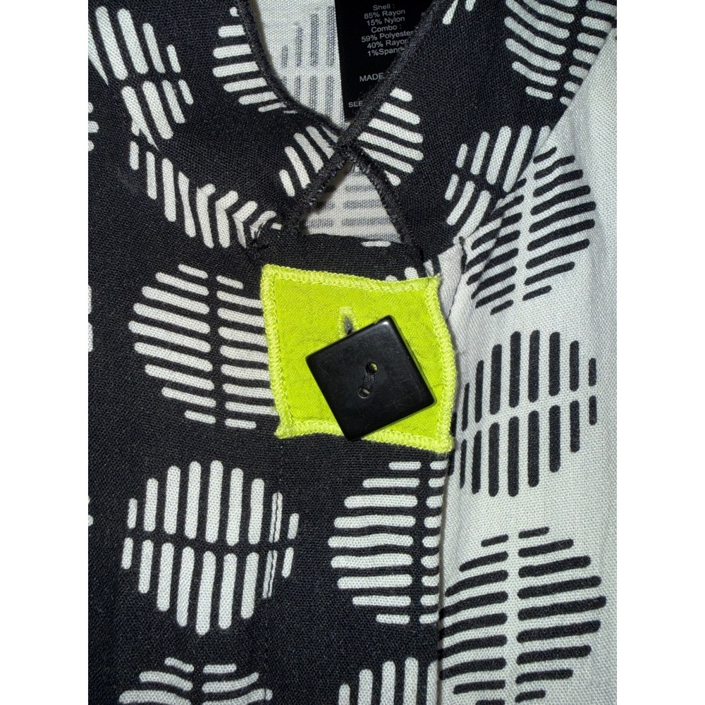 Ali Miles Black White Polka Dot Button Front Blouse Neon‎ Accent PS Art To Wear - Picture 12 of 16